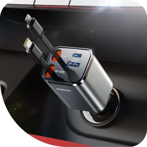 [2026 Ultra-Compact] JOYROOM Retractable Car Charger 84W Car Charger