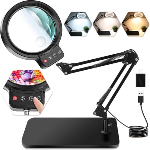 30X 10X Large Magnifying Glass with Light and Stand,Lighted Magnifier