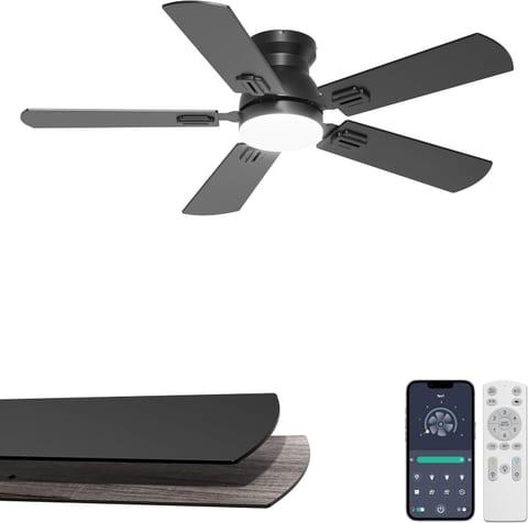 42'' Black Flush Mount Ceiling Fan with Lights for Bedroom Patio