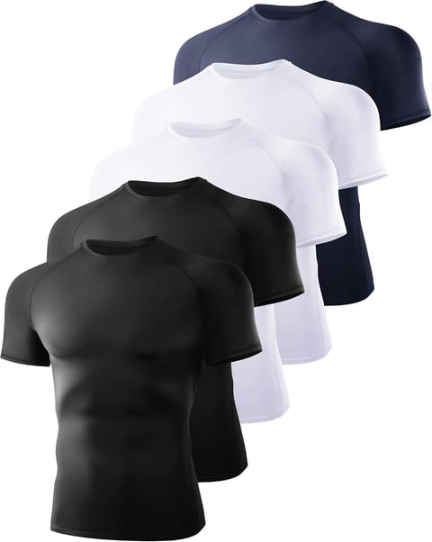 5 Pack Short Sleeve Compression Shirt Men - Workout Quick Dry Base