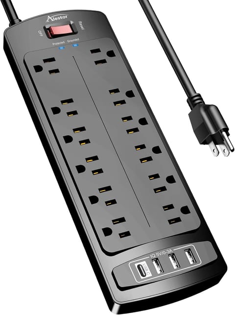 ALESTOR 6 Ft Surge Protector Power Strip with 12 Outlets and 4 USB