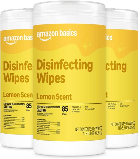 Amazon Basics Disinfecting Wipes, Lemon Scent, for Sanitizing
