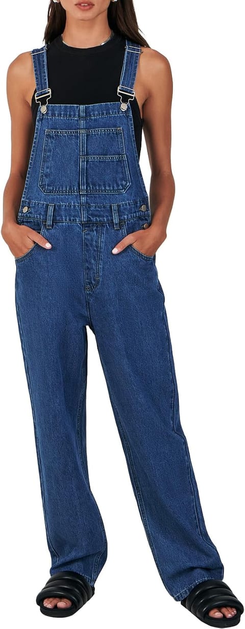 ANRABESS Denim Bib Overalls for Women Loose Fit Jean Jumpsuit