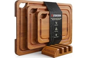 Astercook Deep-Carbonized Bamboo Cutting Boards for Kitchen with Wood