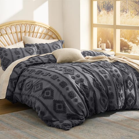 Bedsure Boho Tufted Grey Comforter Set Queen Size, GentleSoft™ 3