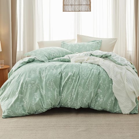 Bedsure Floral Comforter Set Cute Bedding Set Queen Reversible Sage