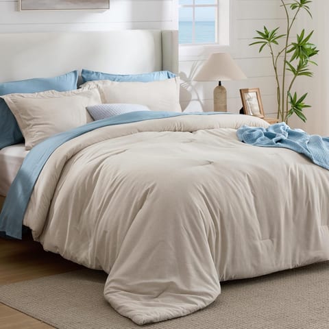 Bedsure Queen Comforter Set - Beige Soft Bedding for All Seasons