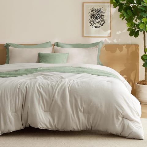 Bedsure Queen Comforter Set Prewashed Soft Bedding Set 3Pcs Beige