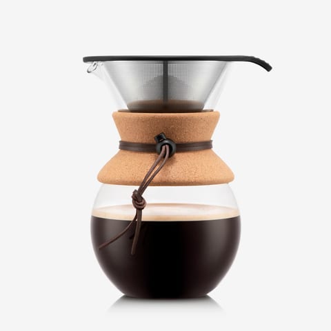 Bodum 34oz Pour Over Coffee Maker, High-Heat Borosilicate Glass with Reusable Stainless Steel Filter and Cork Grip