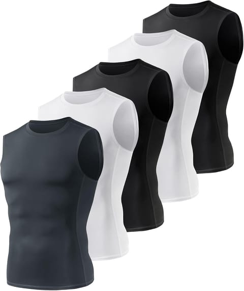 BOOJO 5 Pack Compression Shirt Men - Sleeveless Tank Top Workout