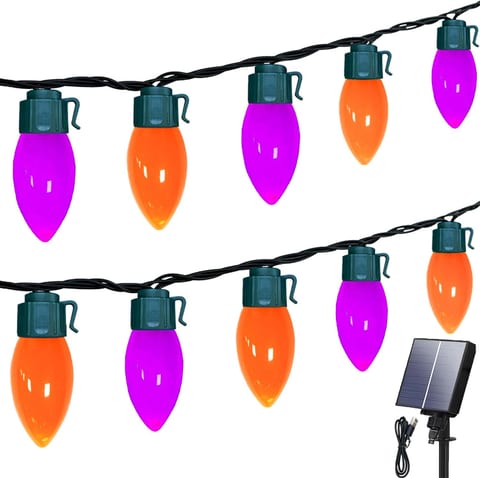 C9 Solar Halloween Lights,33ft 50LED Outdoor Halloween Lights,Orange