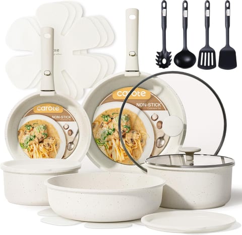 CAROTE 19pcs Pots and Pans Set Non Stick, Detachable Handle Cookware