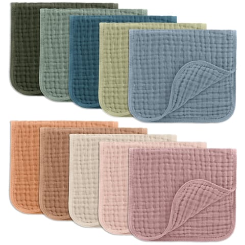 Comfy Cubs Muslin Burp Cloths 20x10" 10 Pack, Baby Burp Cloths