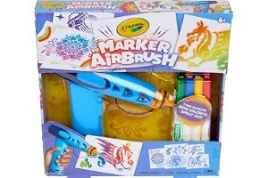 Crayola Marker Airbrush Spray Art Kit, 8 Washable Markers, 5 Stencils