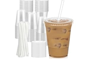 Dealusy 100 Pack - 16 oz Clear Plastic Cups with Lids and Straws
