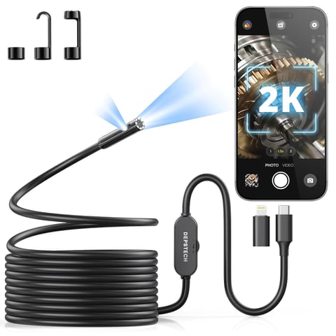 DEPSTECH 2K Endoscope Camera with Light, Dual Lens 2560P Phone