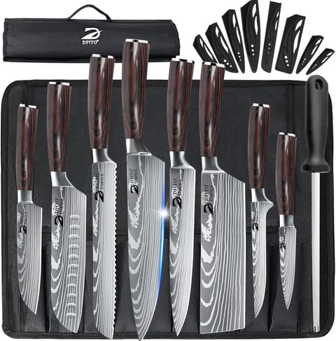 Dfito Chef Knife Sets With Roll Bag 9 Pieces Professional Knife Set