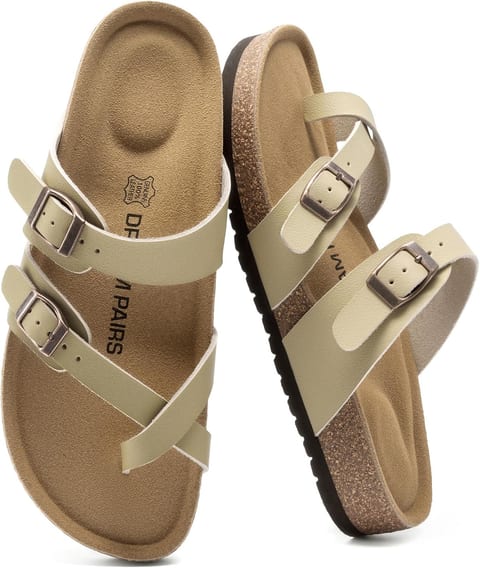 DREAM PAIRS Women's Leather Cork Footbed Summer Sandals