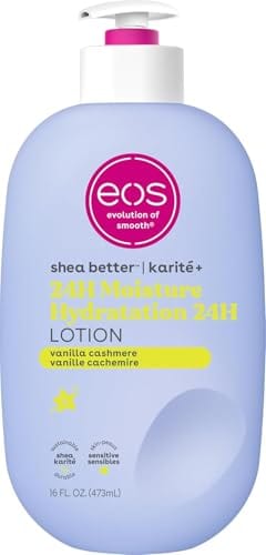 eos Shea Better Body Lotion Vanilla Cashmere, 24-Hour Moisture Skin Care, Lightweight & Non-Greasy, Natural Shea, Vegan, Vanilla Body Lotion, 16 fl oz