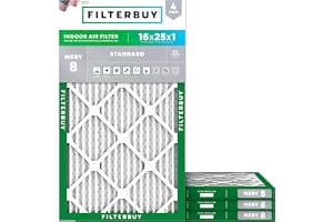 Filterbuy 16x25x1 Air Filter MERV 8 Dust & Allergy Defense (4-Pack)