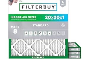 Filterbuy 20x20x1 Air Filter MERV 8 Dust & Allergy Defense (4-Pack) |