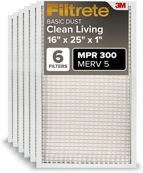 Filtrete 16x25x1 Air Filter MERV 5, 6-Pack AC Furnace HVAC, MPR 300