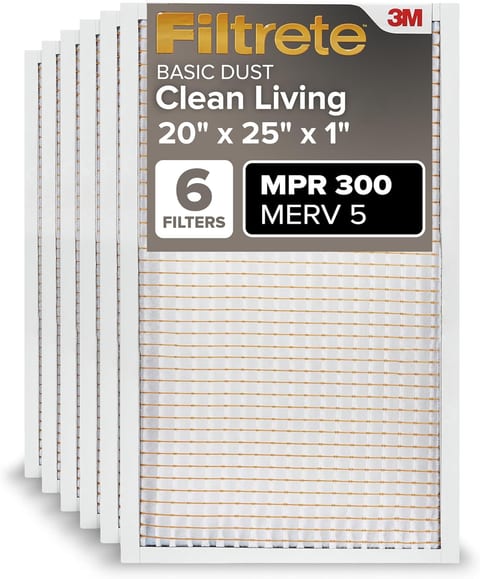 Filtrete 20x25x1 Air Filter, MERV 5, MPR 300, 6 HVAC Filters
