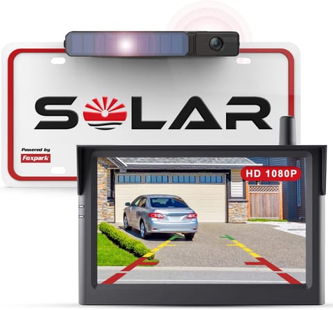 Foxpark Solar Wireless Backup Camera, 1080P 5'' Monitor Back Up