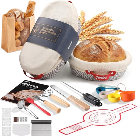 Ganiza 22-Piece Sourdough Proofing Basket Gift Set, Natural Cotton