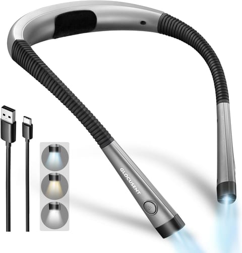Glocusent Reading Light,Bendable Neck Light,80-hr Rechargeable Book