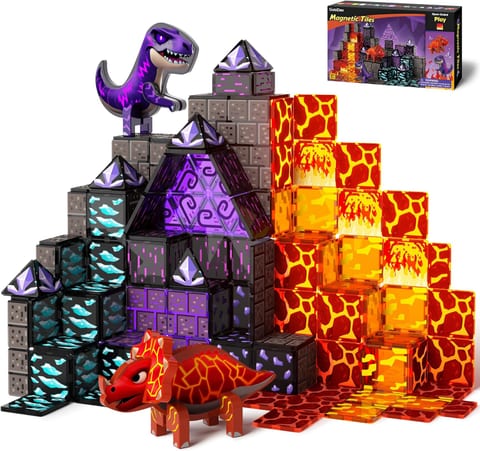 GobiDex Magnetic Tiles Lava & Cave Dinosaur Toys for Kids 3-5 5-7