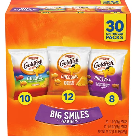 Goldfish Crackers Big Smiles Variety Pack with Cheddar, Colors, and