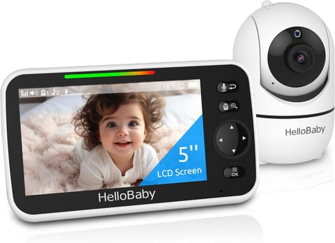HelloBaby No WiFi Baby Monitor 5" Screen 30-Hour Battery