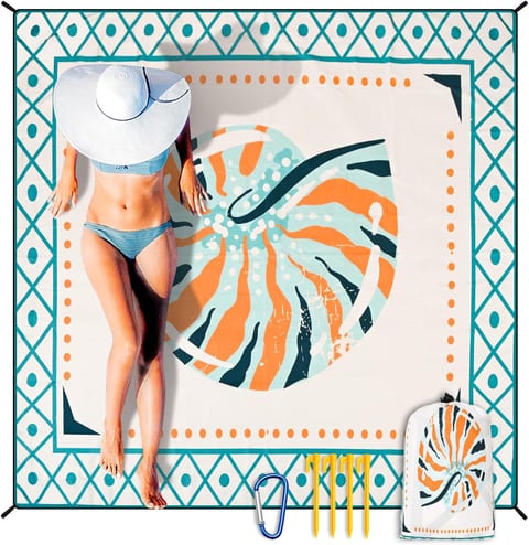 HIHOHO Waterproof Sandproof Beach Blanket Mat for 1-8 Adults, Quick
