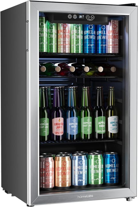 hOmeLabs Beverage Refrigerator and Cooler - Mini Fridge with Glass