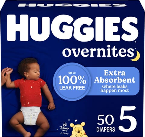 Huggies Overnites Size 5 Overnight Diapers (27+ lbs), 50 Ct