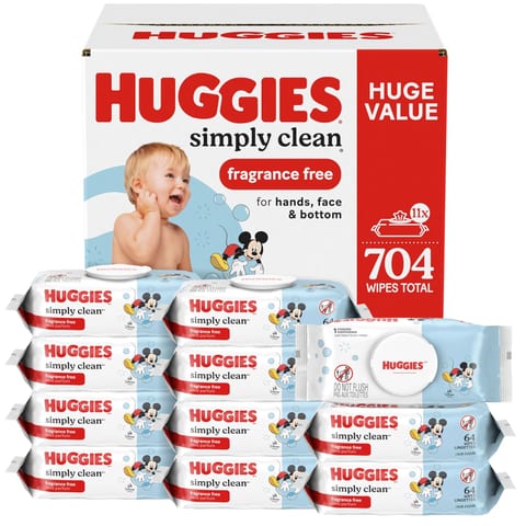 Huggies Simply Clean Unscented Baby Diaper Wipes, 11 Flip-Top Packs
