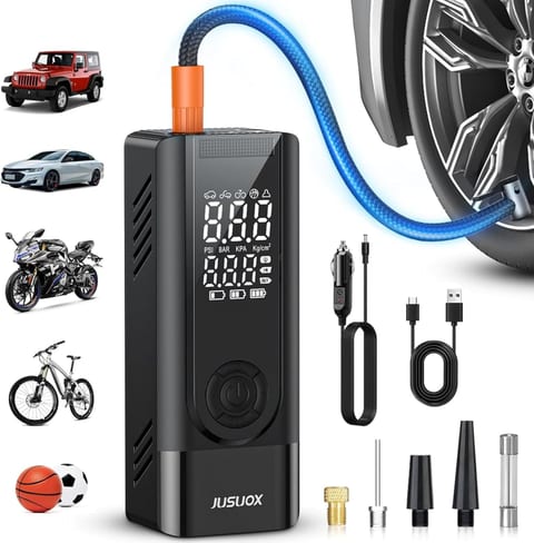 JUSUOX Tire Inflator Portable Air Compressor, 150 PSI Dual Power |