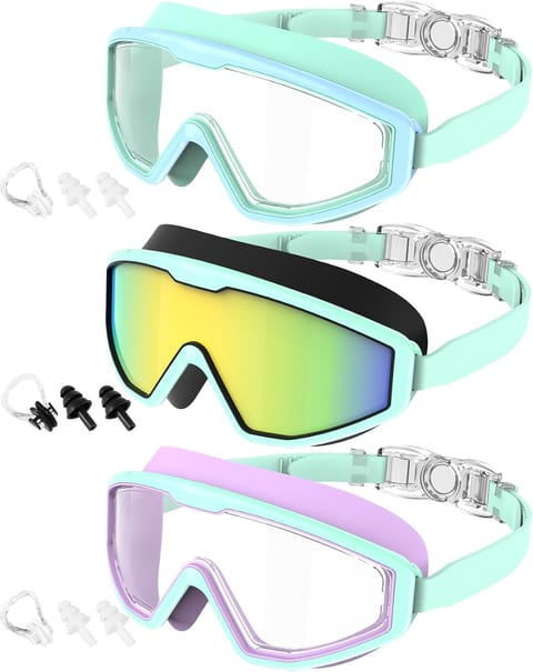 Kids Swim Goggles, 3 Pack Swimming Goggles for Kids 4-16, Anti-Fog UV