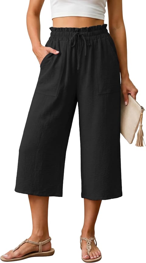 Lepunuo Women's Wide Leg Capri Pants High Waisted Palazzo Pants