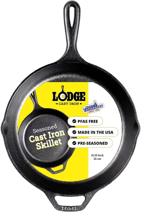Lodge Pre-Seasoned Cast Iron Skillet, PFAS-Free, 10.25 Inches |