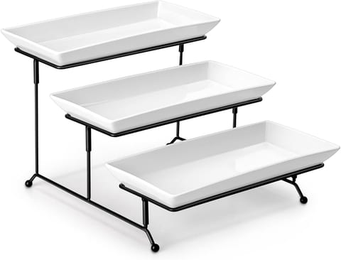 MALACASA 3 Tier Serving Trays for Party, Porcelain Serving Platters