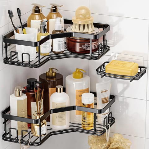 MAXIFFE 3 Pack Corner Shower Caddy with Soap Holder, Large Capacity