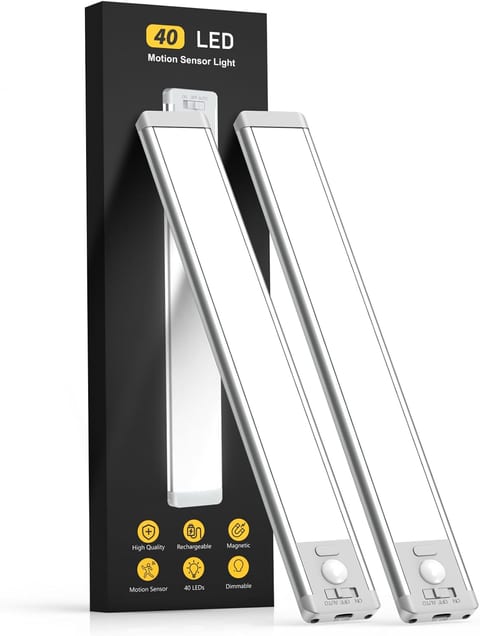MCGOR 10inch Under Cabinet Lighting, 2 Pack Rechargeable Motion