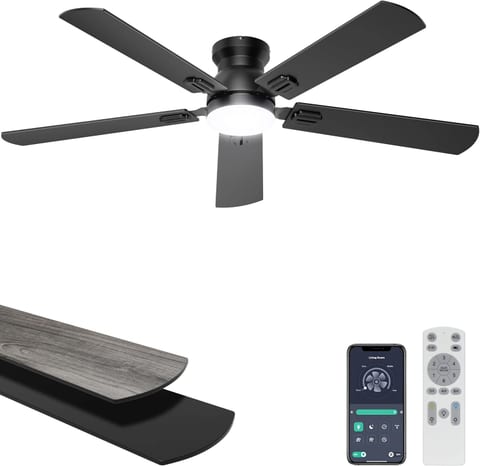 Ohniyou 52'' Low Profile Ceiling Fan with Lights, Remote/APP Control