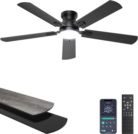 Ohniyou Ceiling Fans with Lights, 52 Inch Low Profile Ceiling Fan