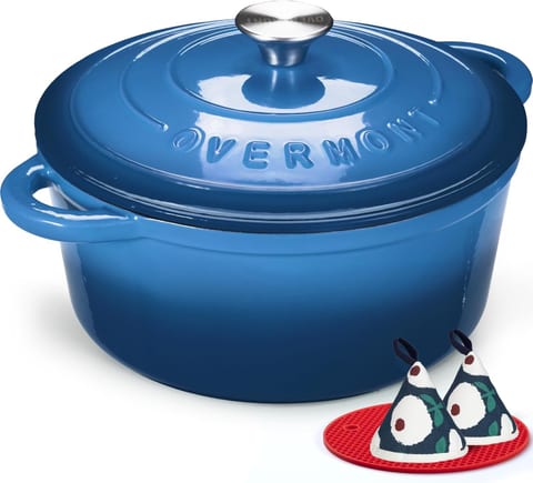 Overmont Enameled Cast Iron Dutch Oven - 7QT Pot with Lid Cookbook &