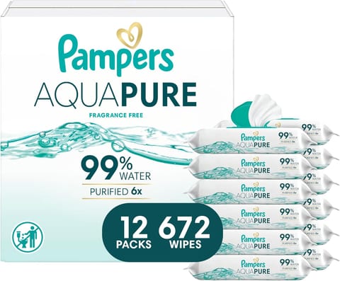 Pampers Aqua Pure Baby Wipes, 99% Water, Fragrance Free, Unscented