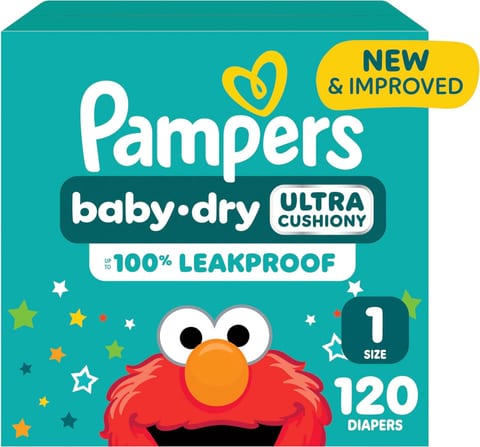 Pampers Diapers - Baby Dry - Size 1, 120 Count, Absorbent Disposable