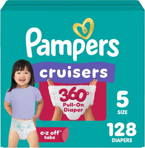 Pampers Diapers - Cruisers 360 - Size 5, 128 Count, Babyproof up to